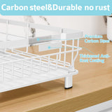 Dish Drying Rack - Space Saving Dish Rack - Dish Racks for Kitchen Counter with Drainboard, Rustproof Dish Drainer with Removable Utensil Holder, White
