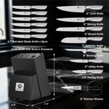 15-Piece Knife Set with Block, High Carbon Stainless Steel Kitchen Knives with Built-in Sharpener, Dishwasher Safe, Ergonomic Non-Slip Handle, Black