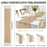 6 Pack Beige Cheesecloth Table Runner 17x108 Inch 9FT Semi Sheer Boho Gauze Table Runners for Wedding Baby Shower Birthday Party Home Bridal Shower Event Decor