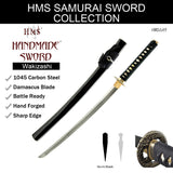 Hand Forged 1045 Damascus Dragon Wakizashi, Visible Hamon Full Tang Sword