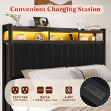 Lazmvlz King Size LED Bed Frame with Upholstered Headboard, 2 Storage Cabinets & 2 Drawers, Platform Bed with Charging Station, No Box Spring Needed, Easy Assembly, Black