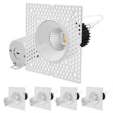 LUXRITE 2 Inch Trimless LED Recessed Lighting, 12W, 1100LM, 5CCT 2700K-5000K, 60° Beam Angle, Dimmable, Push-n-Lock Spotlight, CRI 90, Damp & IC Rated, Plaster Downlight, ETL (4 Count (Pack of 1))