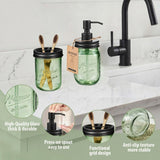 SheeChung Green Bathroom Accessories Set, 6Pcs Mason Jar Glass Bathroom Set, Lotion Soap Dispenser, Toothbrush Holder, Qtip Holder, Soap Dish, Metal Wire Basket, Rustic Farmhouse Bathroom Decor-Black