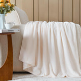 NEWCOSPLAY Super Soft King Blanket Ivory Premium Silky Flannel Fleece Leaves Pattern Lightweight Bed Blanket All Season Use (Ivory, King(90"x110"))