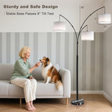 Fansdrick Floor lamp with Remote, 3 Light Arc Floor Lamps for Living Room, 2400LM Tall Standing Floor Lamps with White Shades, 80" Large Floor Lamp for Bedroom, Office