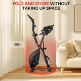 Pleny Folding Exercise Bike, 5 IN 1 Stationary Bike 5.5 LBS Flywheel Exercise Bike, Indoor Workout Bike 330LB Weight Capacity Back Support Cushion for Home Gym Workout, Black-red PLENY