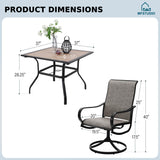 MFSTUDIO 5 PCS Patio Dining Set, 37'' Wood-Look Table & Swivel Mesh Chairs
