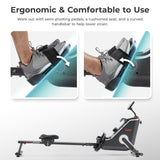 Sunny Health & Fitness Smart Compact Magnetic Rowing Machine with Stainless Steel Slide Rail – Magnetic Resistance Rower for Low-Impact Full-Body Workouts and Users up to 300 LB - SF-RW523043