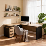 63” L Shaped Executive Desk with Locking Drawer & Privacy Panel, Solid One-Piece Office Desk