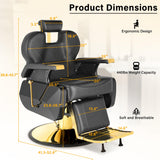 Barber Salon Hair Chair, Hydraulic Rolling 360° Swivel Barber Reclining Chairs for Barbershop, Heavy Duty Hairdresser Chair Beauty Salon Spa Shampoo Styling Equipment, Adjustable Headrest, Black&Gold