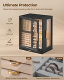 Glimmloop 360° Rotating Jewelry Box with 5 Drawers, Spacious Vertical Jewelry Organizer with Glass Window, Jewelry Storage Case, Dustproof & Moisture-resistant Design, Black