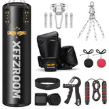 xffzroom Punching Bag for Adults, 4ft PU Leather 6 in 1 Heavy Boxing Bag Set, Punching Bag with 12oz Boxing Gloves, Hand Wraps, Hanging Bag for MMA Karate Kickboxing Muay Thai Boxing Home - Unfilled xffzroom