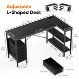 OLIXIS 55" L Shaped Gaming Computer Desk with Drawers and Power Outlet