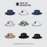 Soul of Adventure Bucket Hat | UV 50+ for Adults | Sun Protection with Adjustable Fit, Moisture-Wicking Fabric | White with Ghost American Flag Print