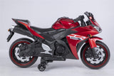 Electric Ride-On Motorcycle for Kids with 12V Motor, Training Wheels, Manual Throttle, Light Up Wheels, Music Player & Headlights - Ages 3-6 (Red + Plastic + 50-99 pounds)