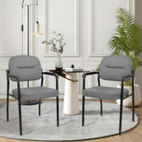 CLATINA Leather Guest Chair Sets of 2, Office Reception Chair No Wheels with Armrests and Lumber Support, Ergonomic Desk Armchair for Meeting Waiting Conference Lobby Room, Grey