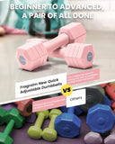 Adjustable Dumbbells Set, 4 in 1 Hand Weights Set for Women Men 10 LB Dumbbell Pair Each 2lbs 3lbs 4lbs 5lbs Weights Dumbbells Set with TPU Soft Rubber Handle for Home Gym Exercise Fitness - Pink
