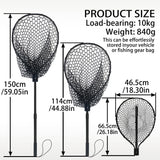 SEASPRO Rubber Fishing Net with Telescoping Handle Length: 59" Depth:19.7" Hoop: 23"x18" Silicone Extendable Aluminum Alloy Large Pier/Fly/Kayak/Fishpond/Crab/Saltwater Landing Fish Net Fishing Gear