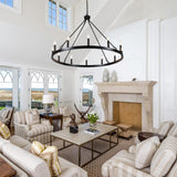 12-Light Black Wagon Wheel Chandelier for Dining Room Farmhouse Pendant Light Fixtures Outdoor for Rustic High Ceilings Round Chandeliers for Living Room Entryway Foyer Kitchen Island,38",E12