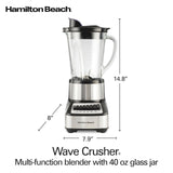 Hamilton Beach Wave Crusher Blender For Smoothies With 40 Oz Glass Jar and 14 Functions, Ice Sabre Blades & 700 Watts for Consistently Smooth Results, Black + Stainless Steel (54221)