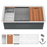 32 Inch Undermount Kitchen Sink, 16 Gauge Stainless Steel Workstation Sink with Accessories, Single Bowl, Brushed Finish (32"x19"x10")