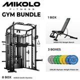 Mikolo Smith Machine with Weight Stack, Power Cage Home Gym System with LAT Pulldown & Cable Crossover, Multi-Functional Trainer with Dual Pulley System, Color Plate 230lbs