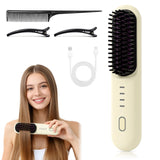 2026 Upgraded Cordless Straightening Brush with 30s Fast Heat, 4 Temperature Settings, Ionic & Ceramic Care, 4000mAh USB-C Rechargeable for Frizz-Free Styling (Beige)