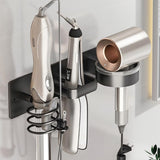 HOHOWU Hair Dryer Holder Wall Mounted,Blow Dryer, Curling Iron, Straightener Holder 3 in 1 Bathroom Metal Hair Tool Organizer Rack-BLACK-1