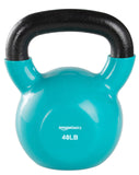 Amazon Basics Vinyl Coated Cast Iron Kettlebell for Strength Training, 40 Pounds, Textured Wide Handle, Full Body Workout, Light Blue