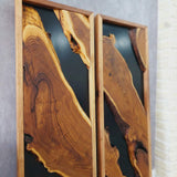 Modern Rustic Wall Art - Live Edge Olive Wood Single Panel Decor - Black Background Wood Art - 20"x39"