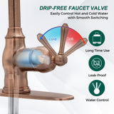 Akicon Antique Copper Pre-Rinse Spring Kitchen Faucet, Single Level Solid Brass Kitchen Sink Faucets with Pull Down Sprayer