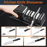 Enutogo Knife Sharpener, Professional 3-Stage Electric Knife Sharpener for Kitchen Knives, 100% Diamond Abrasive for 20° Precision Angle Guide, Quickly Sharpening and Polish Blades
