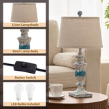 SAIWEYA 23" Farmhouse Table Lamps Set of 2, 3 Way Dimmable Lamps with 2 LED Bulbs and Rocker Switch, Vintage Nightstand Lamp for Bedroom Living Room Office End Table Entryway, Washed Blue
