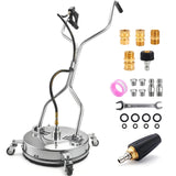 FIDISP 16.5" Pressure Washer Surface Cleaner, Heavy-Duty Stainless Steel, Dual Handle, 4500 PSI Max, 1/4" & 3/8" Quick Connect, 21-Piece Power Washer Attachment for Driveway, Concrete, Sidewalk, Floor