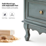 HULALA HOME 3-Drawer Nightstand with Charging Station, Farmhouse Solid Wood Nightstand Set of 2(Blue)