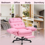 Criss Cross Office Chair with Foot Rest, Big and Tall Office Desk Chair with Flip Armrests for Pets & Cross Legged Sitting, Comfy Executive Ergonomic Reclining Computer Gaming Vanity Chairs, Pink