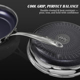 WhatsClad 10" Hybrid Ceramic Nonstick Frying Pan, 3-Ply Stainless Steel Skillet, 2-Layer Coating, PFAS & PTFE Free, Induction Compatible-Blue