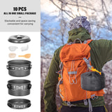 Lixada 10pcs Camping Cookware Mess Kit, Non-Stick Lightweight Stackable Pot Pan Bowls Camping Cooking Set with Storage Bag, Portable Outdoor Cookware Accessories for Backpacking Hiking Picnic