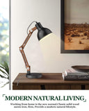 ELYONA Modern LED Desk Lamp with Upgraded Wireless Charger & USB C Charging Port Sapele Wood Table Lamp Swing Arm Bedside Reading Task Light for Dorm Office Bedroom Living Room Bulb Included Black