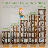 6 Tier 360° Rotating Solid Wood Bookshelf with Wheels, Lazy Susan Circular Spinning Revolving Corner Bookcase