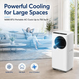 Portable Air Conditioners 16000 BTU 6-in-1 Smart AC Unit with WiFi App for Large Rooms up to 750 Sq. Ft., Quiet 45dB Sleep Mode 24H, Child Lock, Dehumidifier Fan, Perfect for Bedroom Home Office