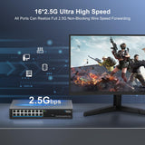 16*2.5G Base-T Ports. GiGaPlus 2.5Gbps Network Switch for 2.5Gbps NAS/PC, Wireless AP, WiFi6 Router