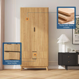 Garvee 71" Armoire Wardrobe Closet, Modern Wooden Bedroom Armoire with 2 Drawers & 2 Doors and Adjustable Shelves，Clothing Storage Cabinet with Aluminum Hanging Rod, Locker