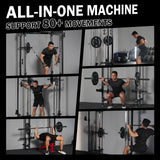 Mikolo Folding Squat Rack, Wall Mounted Power Rack with Cable Crossover Machine & LAT Pull Down, Functional Trainer with 5 Adjustable Function Modes (Black)