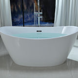 Empava Freestanding Bathtub, Flatbottom Acrylic Soaking Tub, Contemporary Stand Alone Design with Brushed Nickel Drain & Overflow, Glossy White, cUPC Certified, 59 Inch