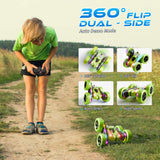 Zalneo Remote Control Stunt Car – 4WD 360° Flip Double‑Sided RC Car LED Light Bar & Modular USB‑C Battery, 2.4 GHz Off‑Road Toy, Birthday for Boys Girls Ages 6‑12, Green