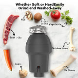 GarveeTech Garbage Disposal 1 HP, Continuous Feed Food Waste Disposer with Air Switch & Flange Seal, Stainless Steel Garbage Disposer, Compact Food Waste Grinder for Kitchen Sink, Grey