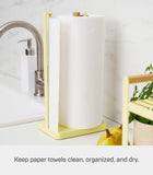 Yamazaki Home Tosca One-Handed Tear Paper Towel Holder - Kitchen Storage Rack - Steel + Wood