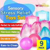 Mini Squishy Toys 9 Pack, Sensory Fidget Toy Variety Set with Cube, Ball & Drop Shapes, Soft Squeeze Stress Relief Toys, Slow Rising Squishies for Teens & Adults, Desk Toys, Party Favors Gifts