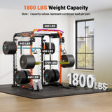 YOLEO Smith Machine with Independent Dual-Pulley System, 1800LBS Adjustable Cable Crossover Squat Rack, Multi-Functional Power Cage for Home Gym